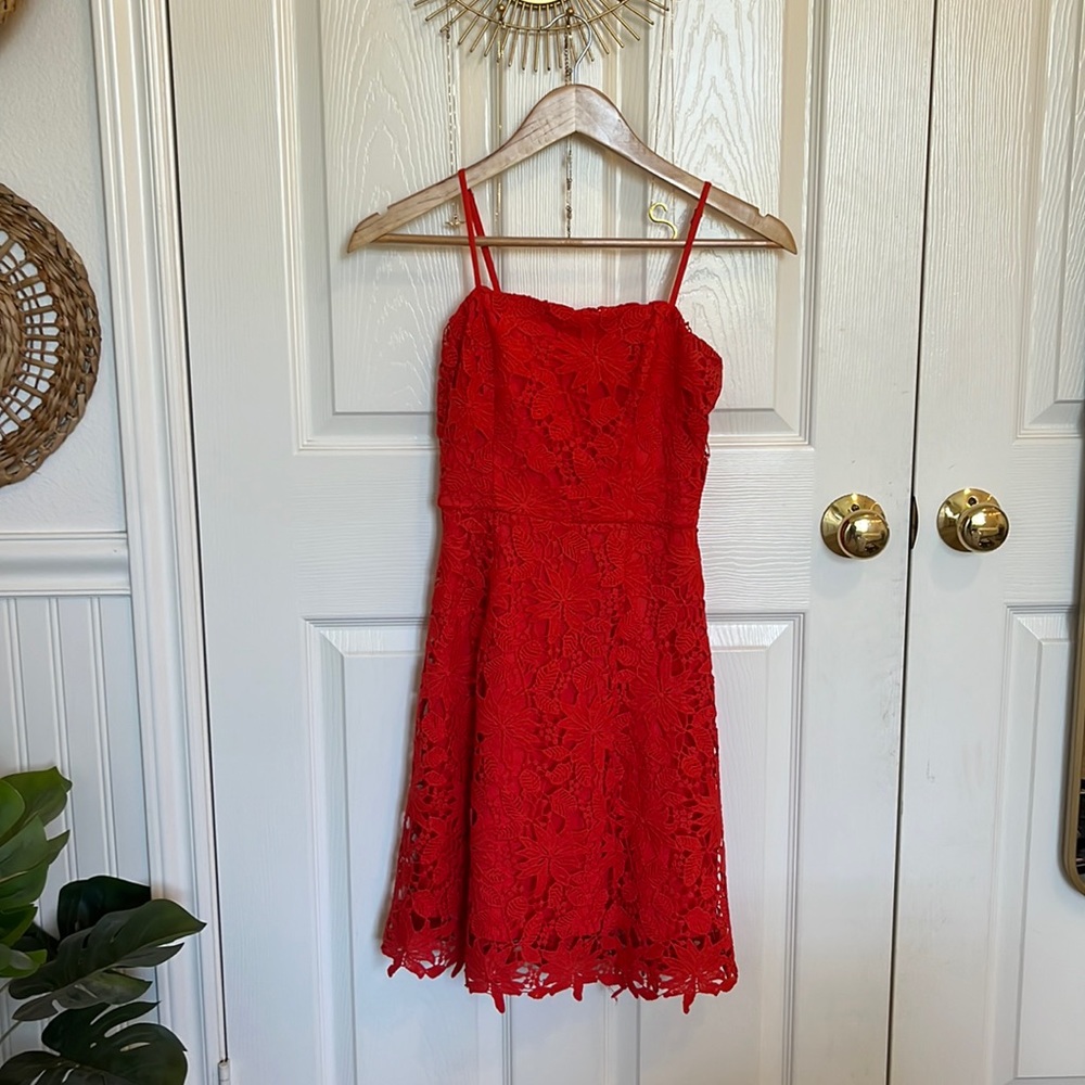 Soprano Red Floral Pattern Dress W/ Adjustable Straps